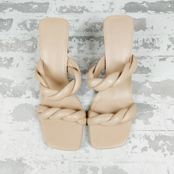 New Open Edit Remmy Twisted Strap Beige Square Toe Heeled Sandals H513 - Picture 14 of 15
